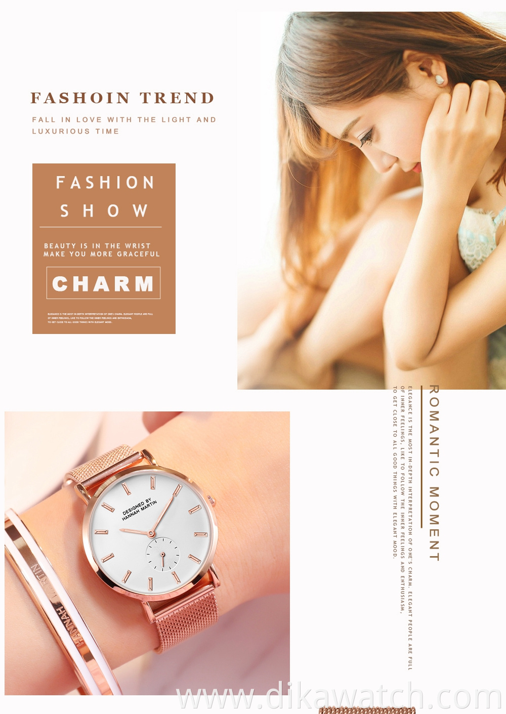 Hannah Martin CC36 Stainless Steel Band Japan Quartz Movement Waterproof Women Full Rose Gold Ladies Luxury Wrist Watch